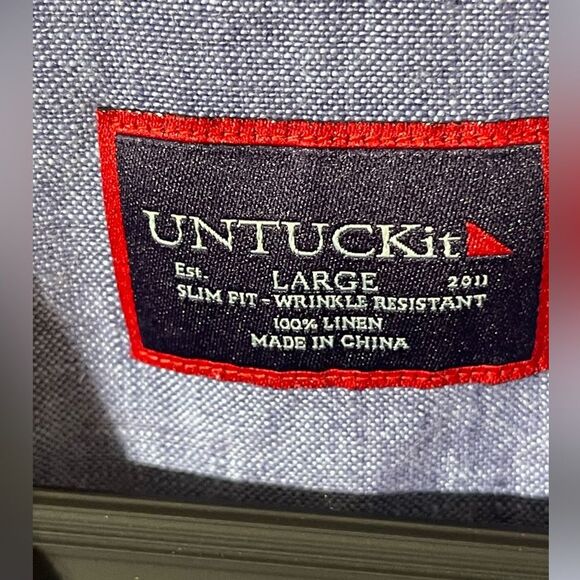UNTUCKit Men's Casual Linen Blue Button-Down Shirt - Picture 3 of 6